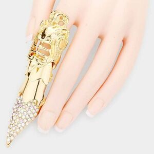 Medieval Versatile Goth Clear Crystal Accented Stretch Ring / Pendant